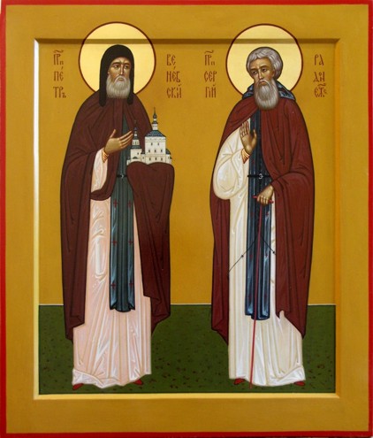 Встреча прп.Петра с прп.Сергием, икона в храме села Оленьково