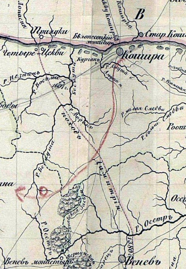 Карта 1849  г. из Исторического обозрения Тульской губернии Ивана Афремова